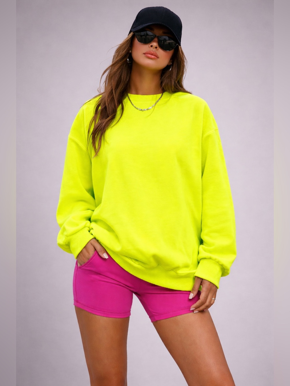 Fluorescent Yellow Oversized Sweatshirt Dress Women's 🏝️ SHOP NEON AURA